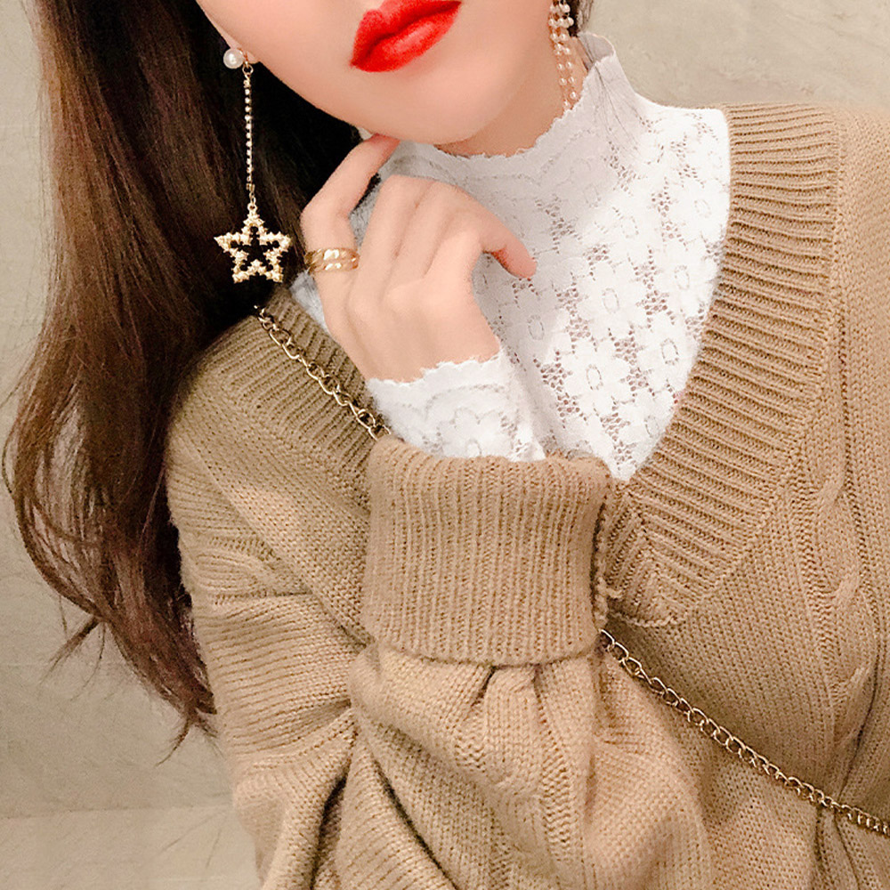花柄レース パフスリーブ ハイネックブラウス 四季使い
