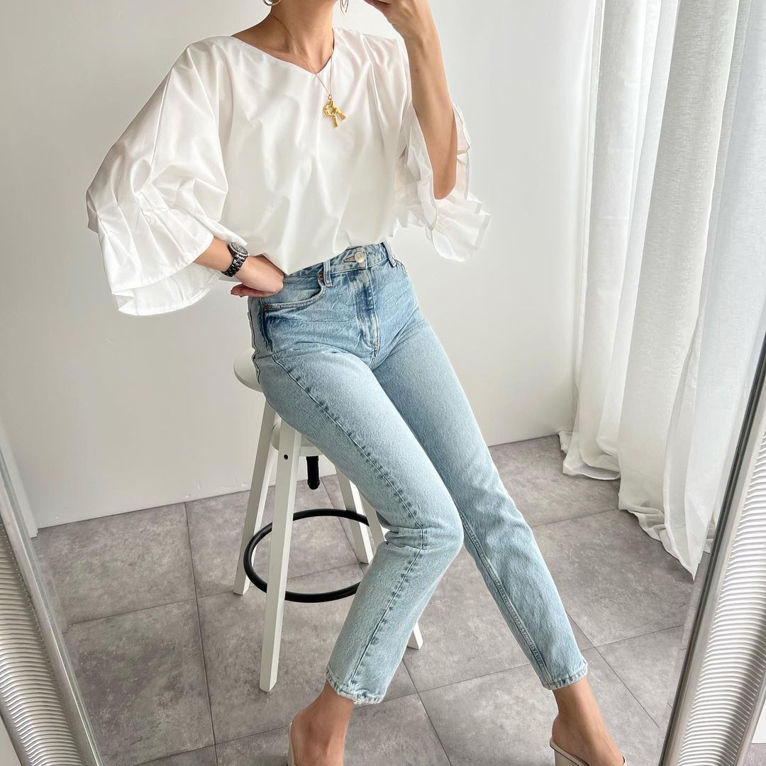 大人気フレア袖ブラウス レディース 体型カバー 着回し抜群