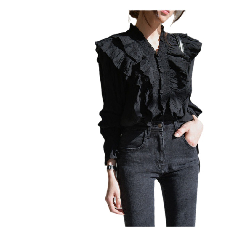 フリル襟長袖ブラウス レディース上品シャツ