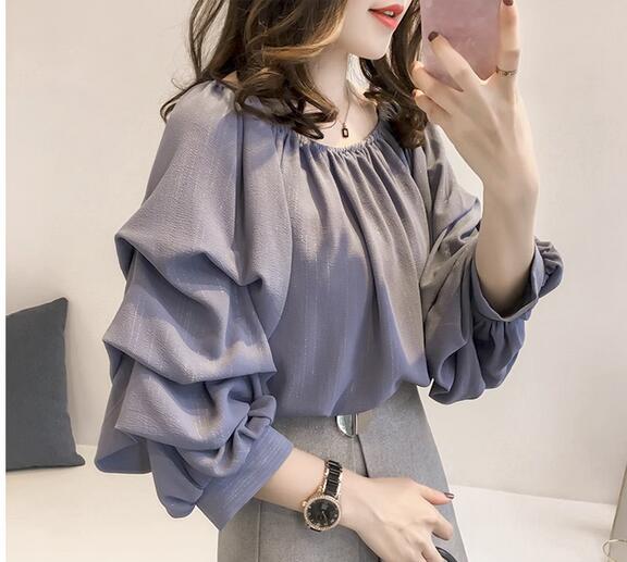 夏の新作オフショルダーシフォンブラウス長袖