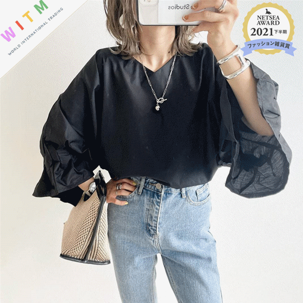 大人気フレア袖ブラウス レディース 体型カバー 着回し抜群