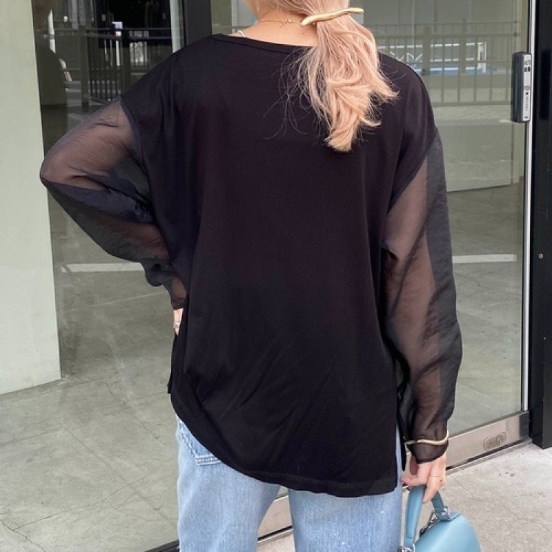 シアー素材長袖ブラウス紫外線対策レディース夏