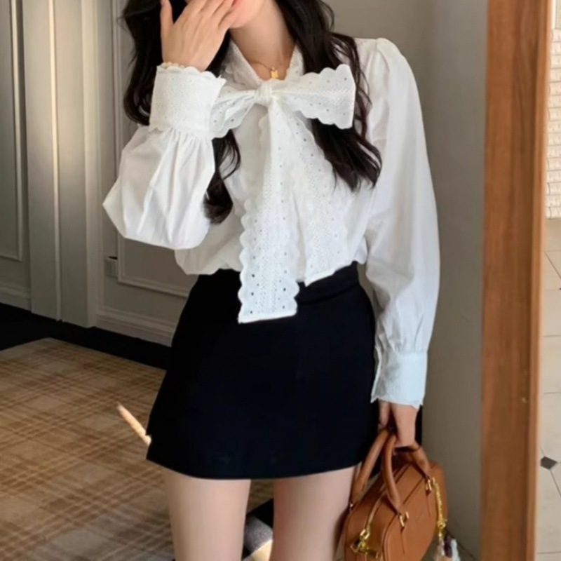 レディース長袖ボウタイブラウス個性的おしゃれトップス