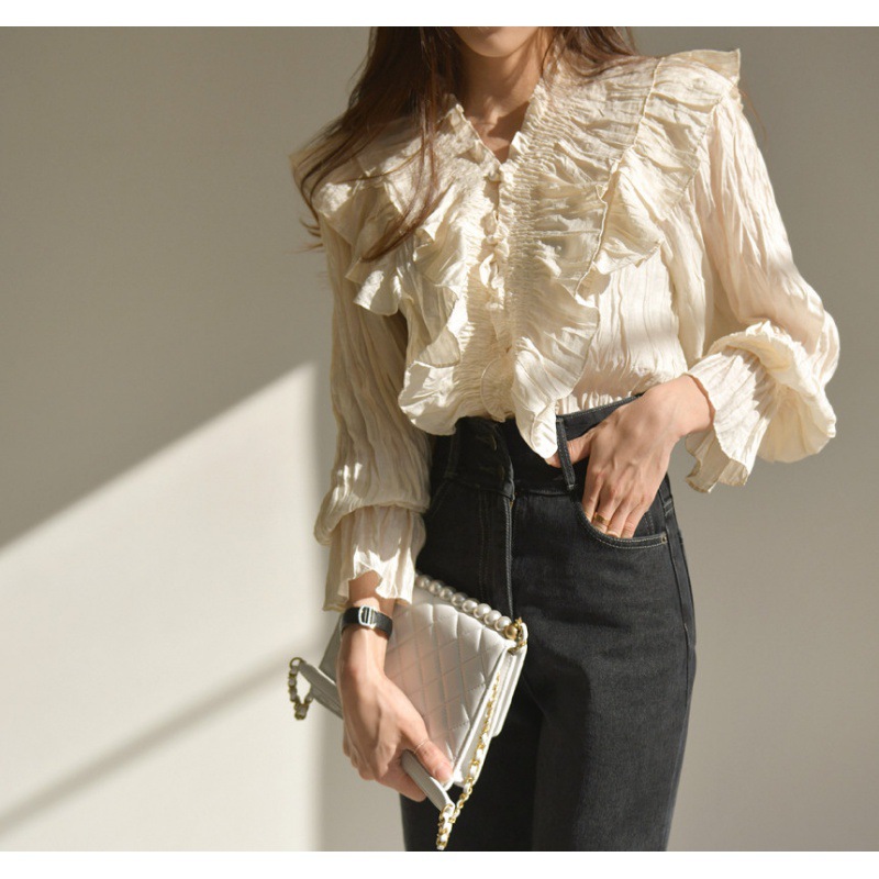 フリル襟長袖ブラウス レディース上品シャツ