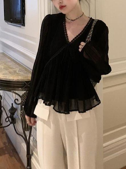 レディース長袖ボウタイブラウス