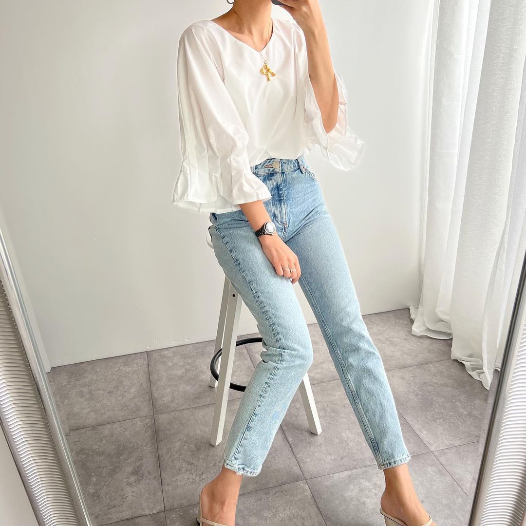 大人気フレア袖ブラウス レディース 体型カバー 着回し抜群