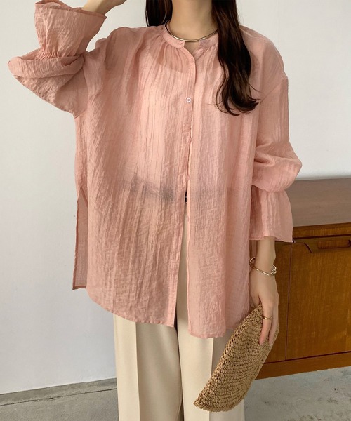 ブラウス シアー素材ゆったりバックスリットブラウス