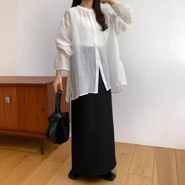 ブラウス シアー素材ゆったりバックスリットブラウス