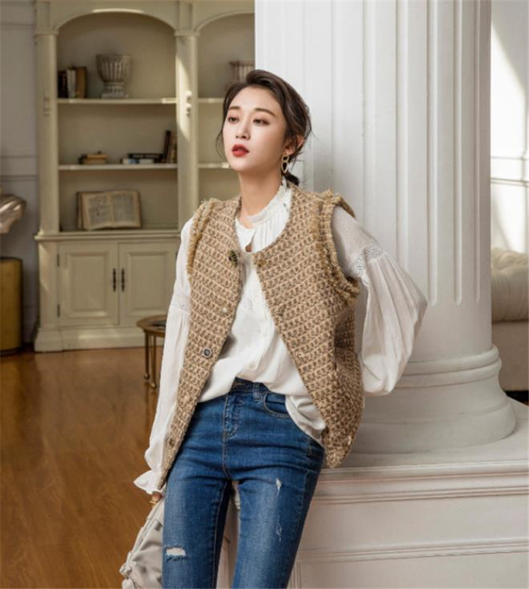 純白パフスリーブブラウス長袖レース装飾シャツ