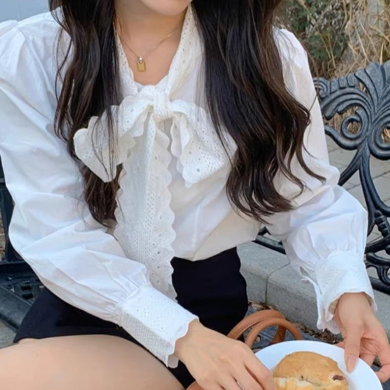 レディース長袖ボウタイブラウス個性的おしゃれトップス