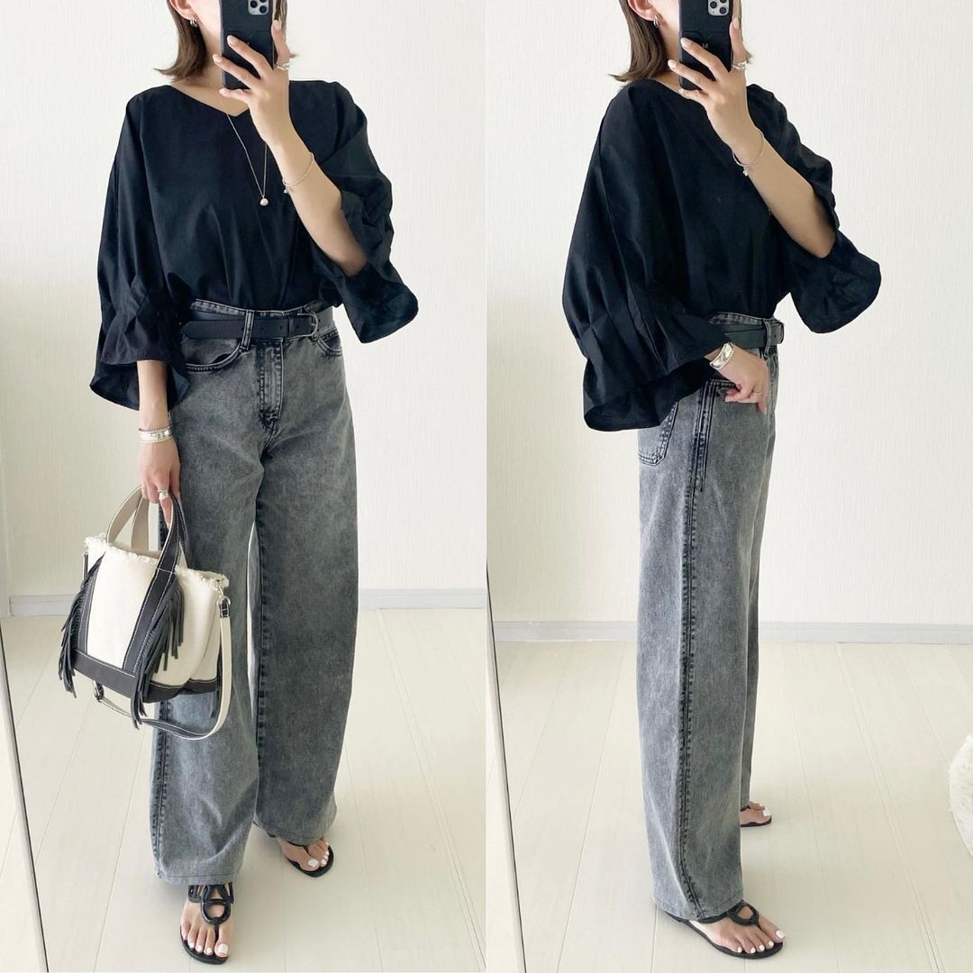 大人気フレア袖ブラウス レディース 体型カバー 着回し抜群