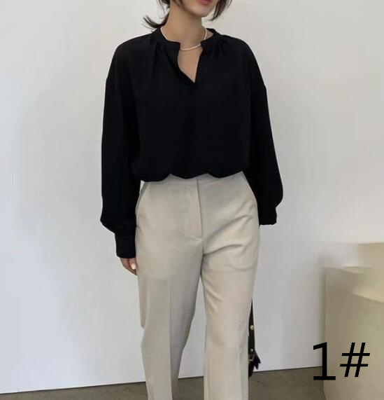 秋新作 Vネック 長袖ブラウス レディース 無地 着回し抜群