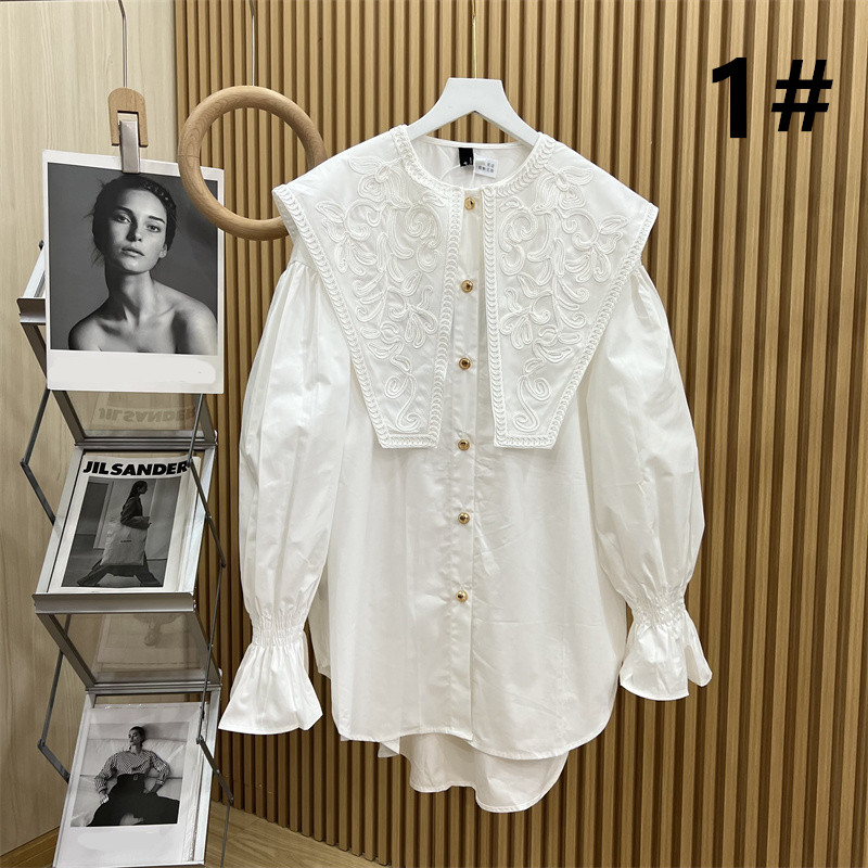 刺繍長袖ブラウス パフスリーブ 白 春秋レディース