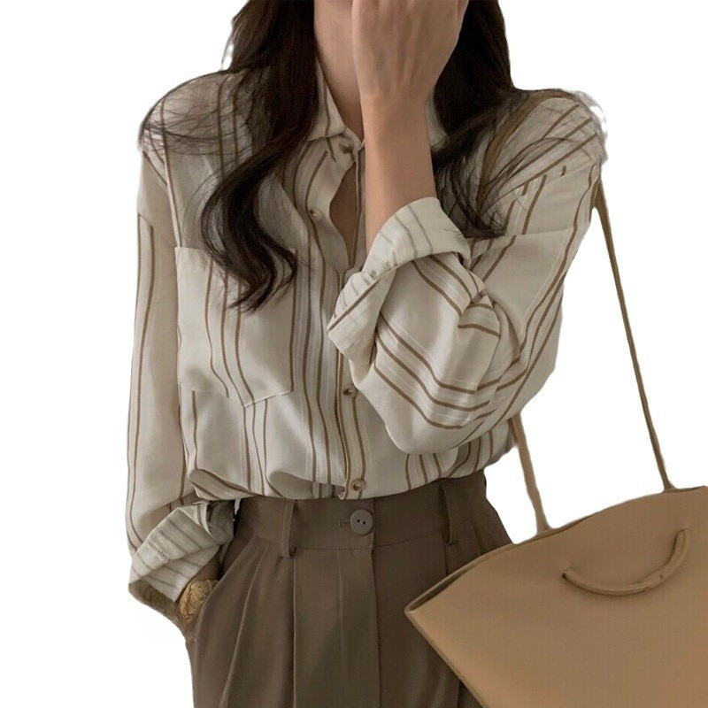 ストライプ長袖シャツブラウス個性的レディース