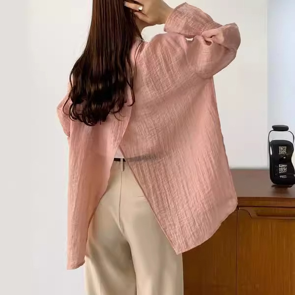 ブラウス シアー素材ゆったりバックスリットブラウス