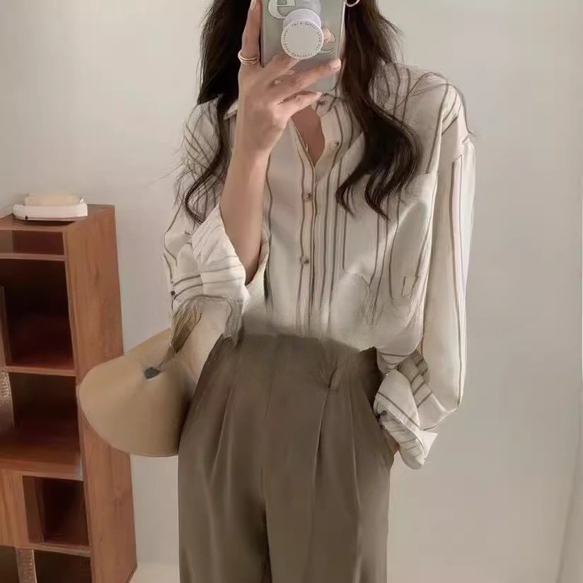 ストライプ長袖シャツブラウス個性的レディース