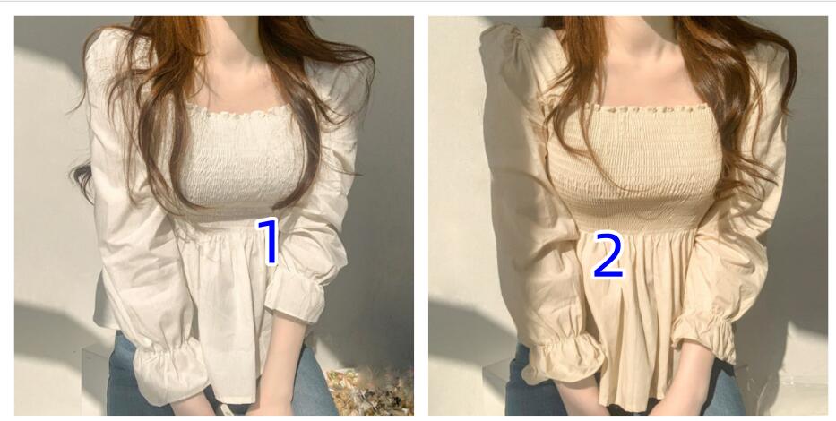 個性派長袖ブラウス スクエアネック パフスリーブ