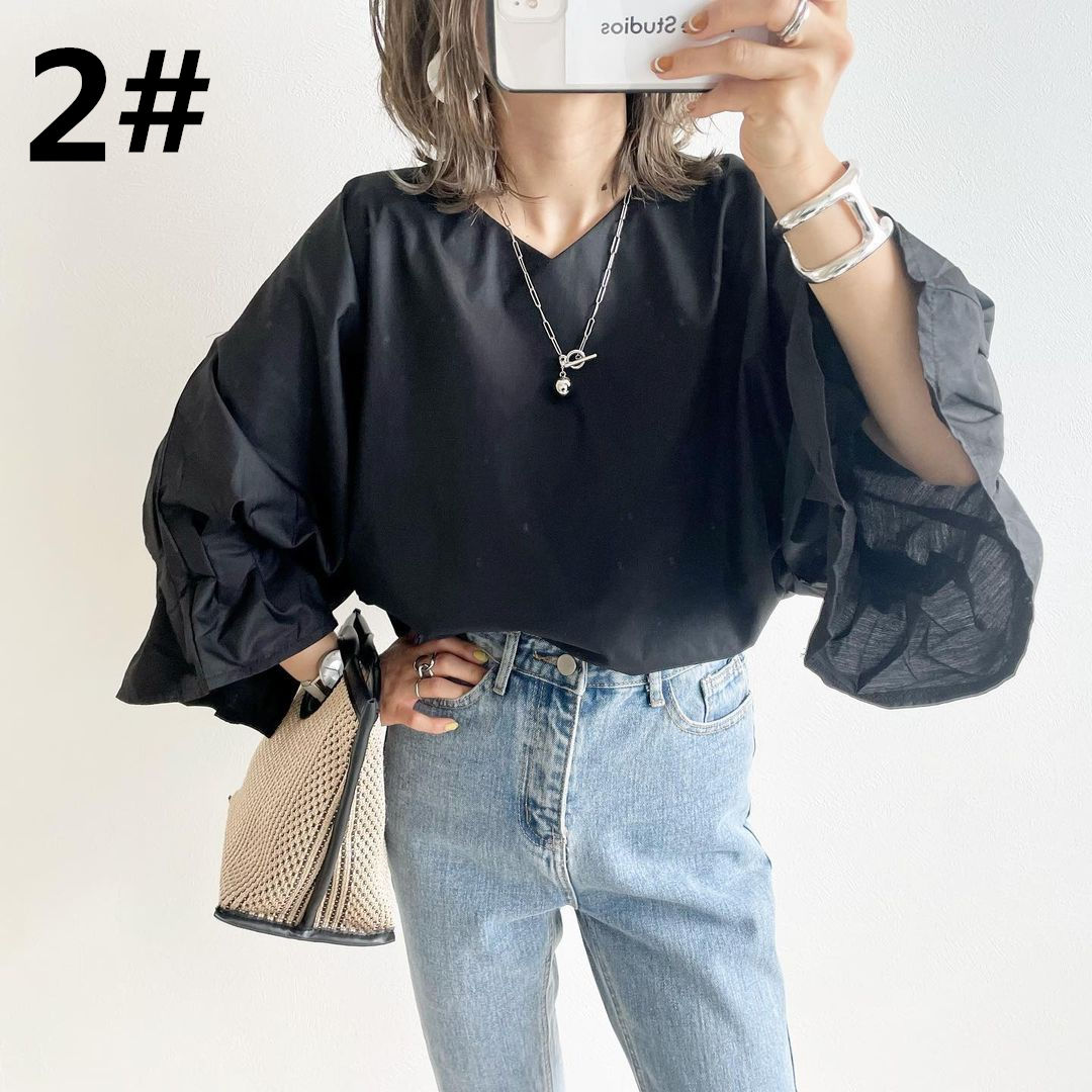 大人気フレア袖ブラウス レディース 体型カバー 着回し抜群