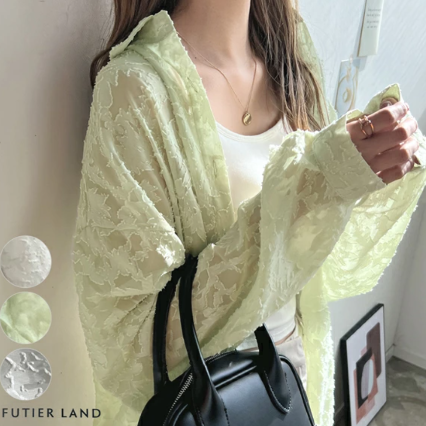 ブラウス 花柄刺繍シアーブラウス