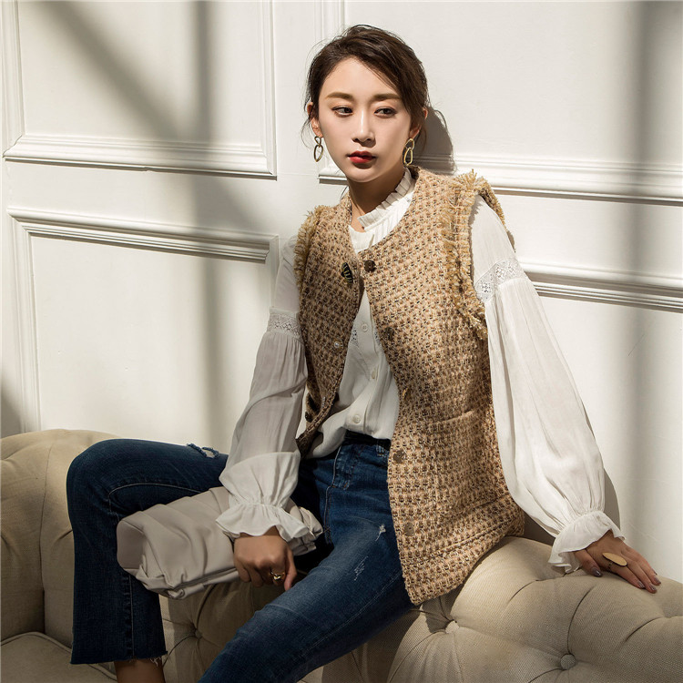 純白パフスリーブブラウス長袖レース装飾シャツ