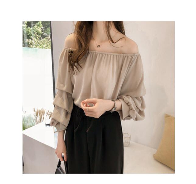 夏の新作オフショルダーシフォンブラウス長袖