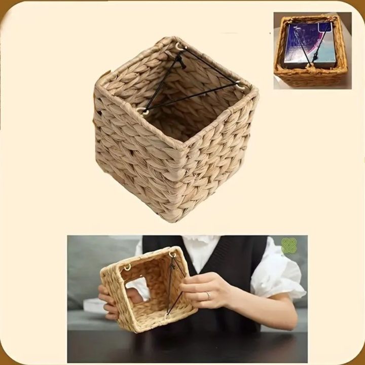 インテリア雑貨 天然草編み スクエアティッシュボックス