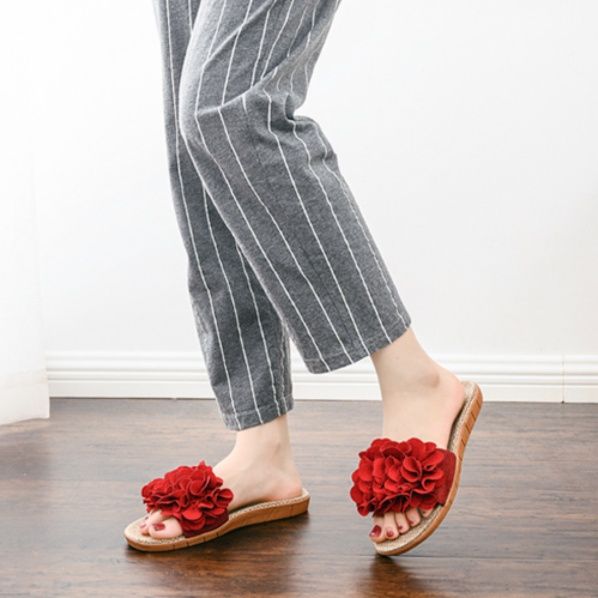 インテリア雑貨 立体花飾り付き天然素材風ルームスリッパ