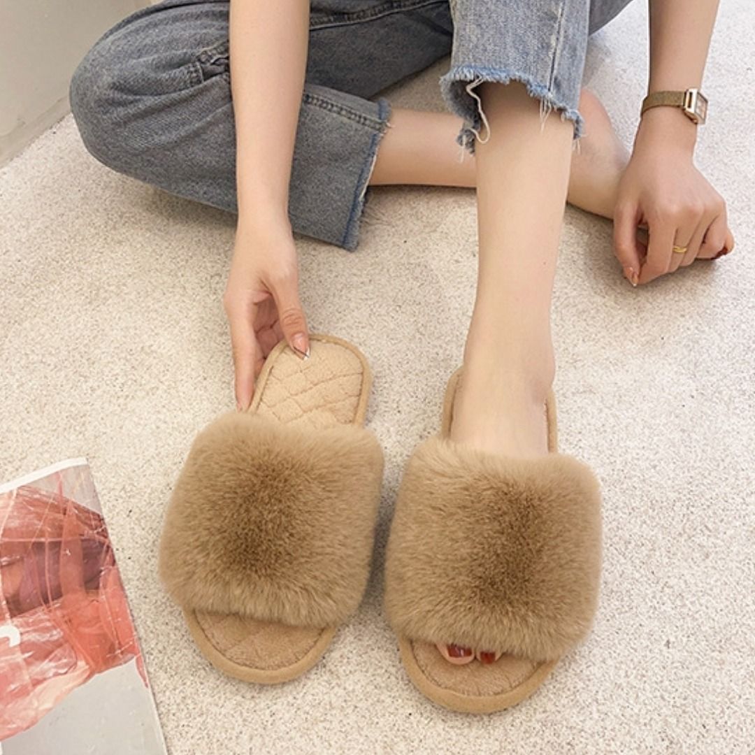 インテリア雑貨 ふわふわファー付きキルティングサンダルスリッパ