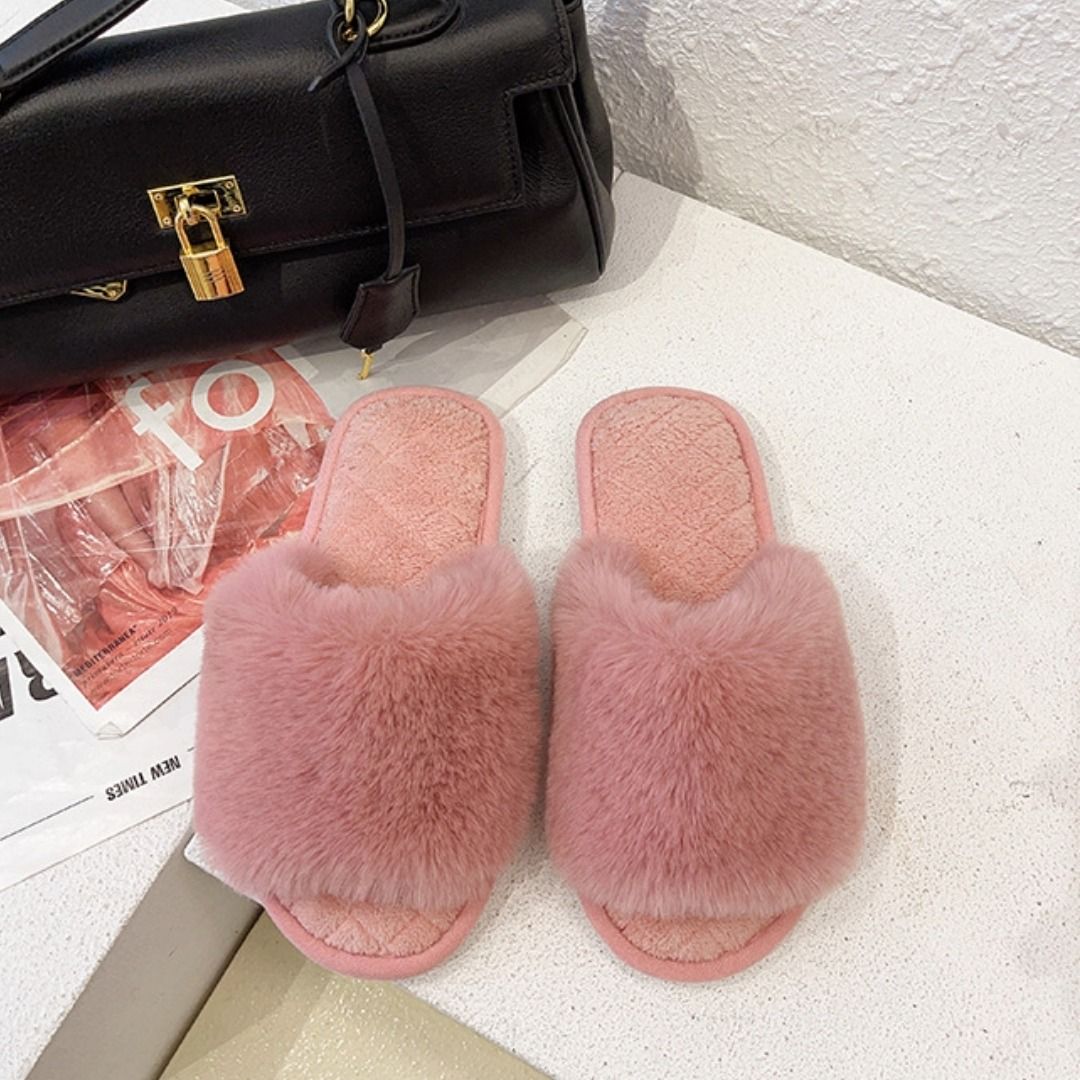 インテリア雑貨 ふわふわファー付きキルティングサンダルスリッパ