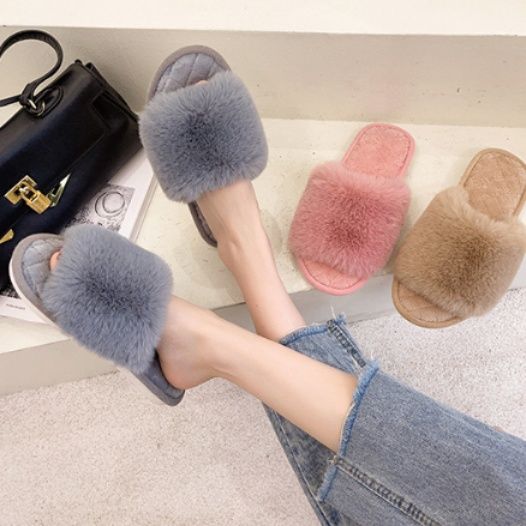 インテリア雑貨 ふわふわファー付きキルティングサンダルスリッパ