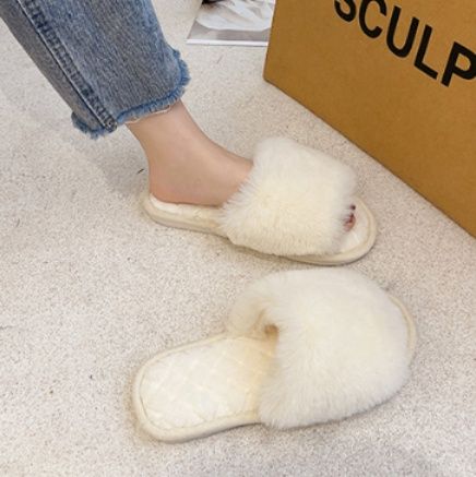 インテリア雑貨 ふわふわファー付きキルティングサンダルスリッパ