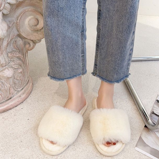 インテリア雑貨 ふわふわファー付きキルティングサンダルスリッパ