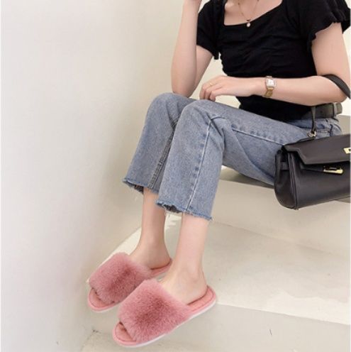 インテリア雑貨 ふわふわファー付きキルティングサンダルスリッパ