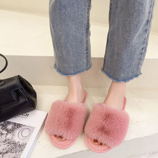 インテリア雑貨 ふわふわファー付きキルティングサンダルスリッパ
