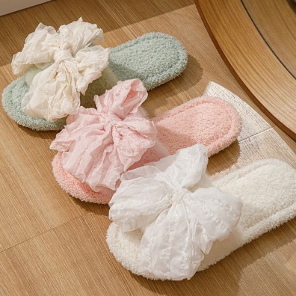 インテリア雑貨 ふわふわ大輪りぼん付きもこもこルームスリッパ