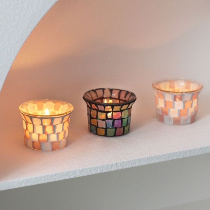 インテリア雑貨 モザイクガラスの煌めきキャンドルホルダー