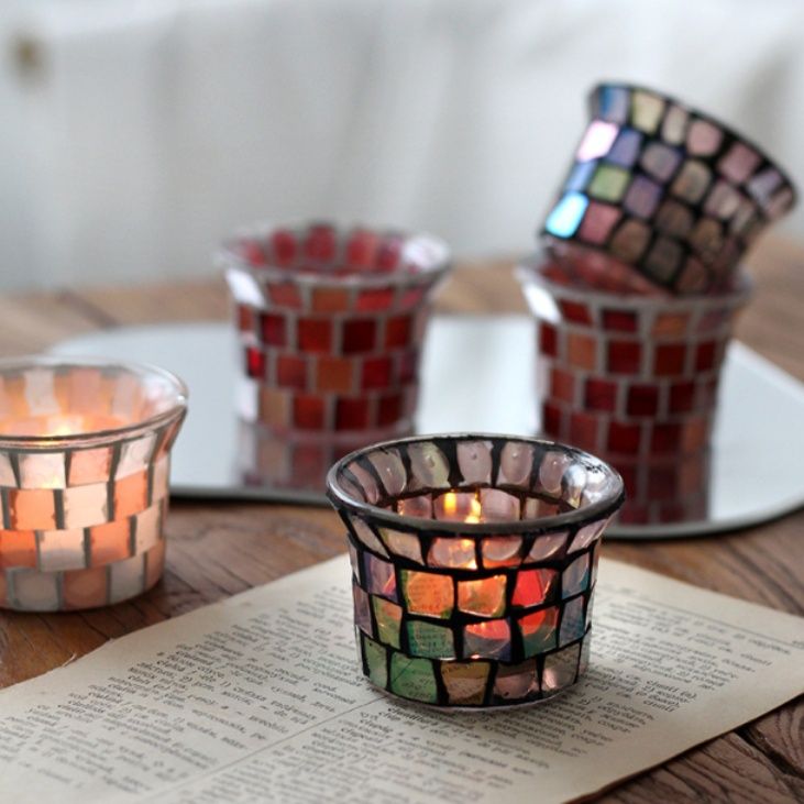 インテリア雑貨 モザイクガラスの煌めきキャンドルホルダー