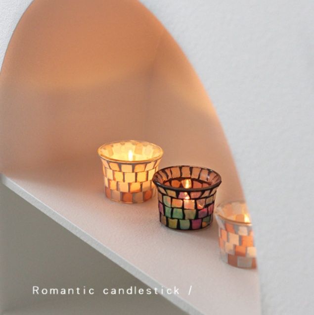インテリア雑貨 モザイクガラスの煌めきキャンドルホルダー