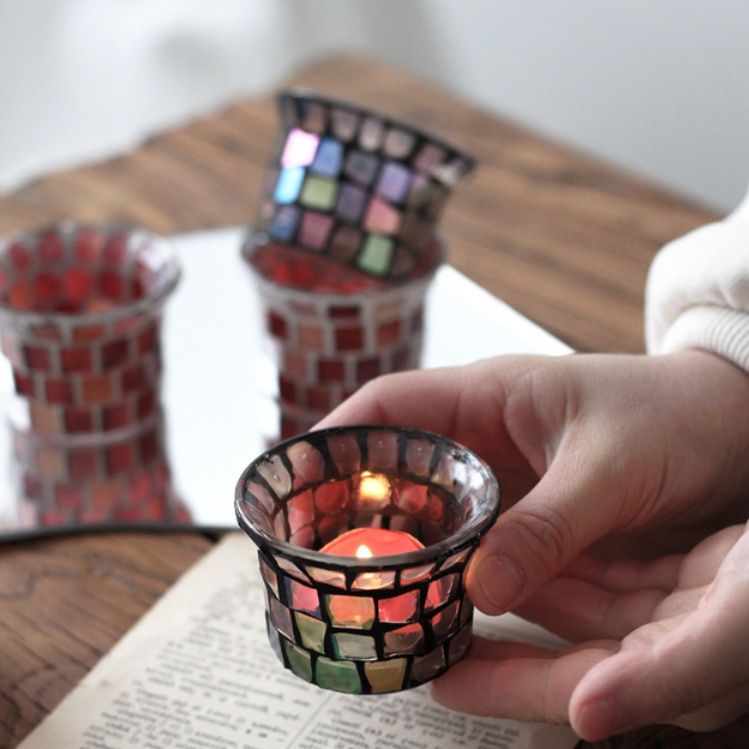 インテリア雑貨 モザイクガラスの煌めきキャンドルホルダー