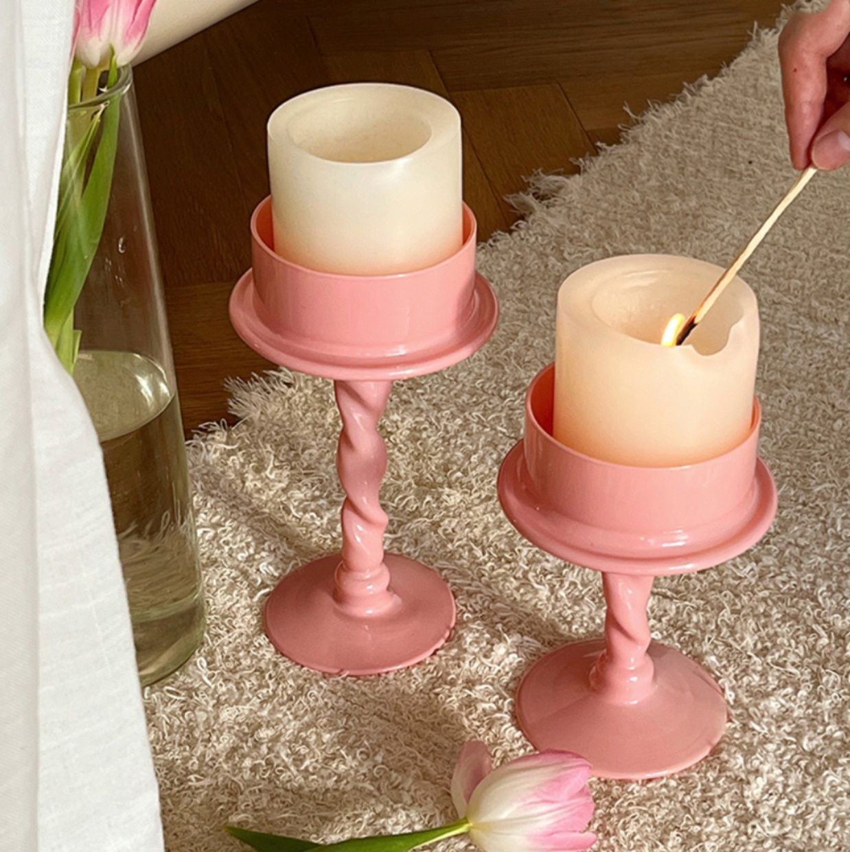 インテリア雑貨 螺旋脚付きキャンドルホルダーセット