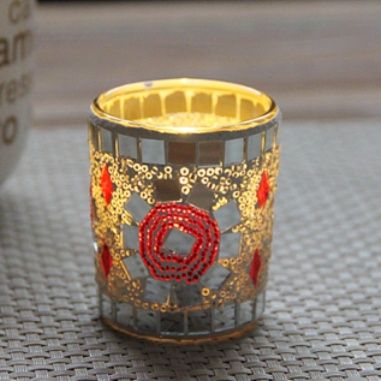 インテリア雑貨 モザイクガラス装飾キャンドルホルダー