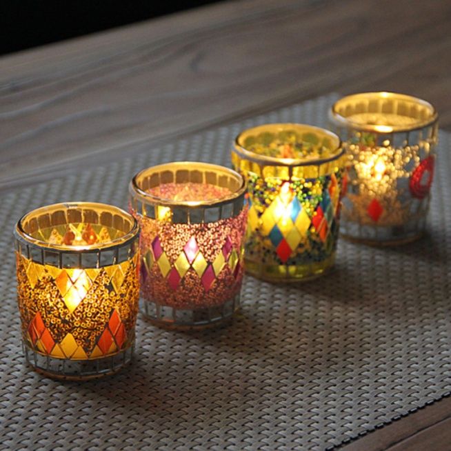 インテリア雑貨 モザイクガラス装飾キャンドルホルダー