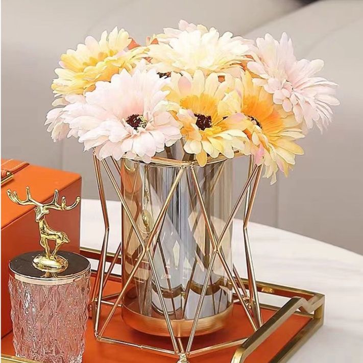 インテリア雑貨 幾何学模様の金属枠ガラス製キャンドルホルダー