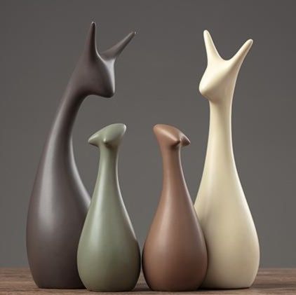 インテリア雑貨 北欧風陶器鹿親子四体組飾り置き物