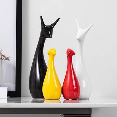 インテリア雑貨 北欧風陶器鹿親子四体組飾り置き物