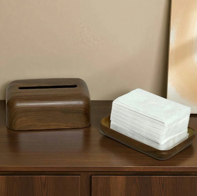 インテリア雑貨 天然木目調曲線デザインティシュケース