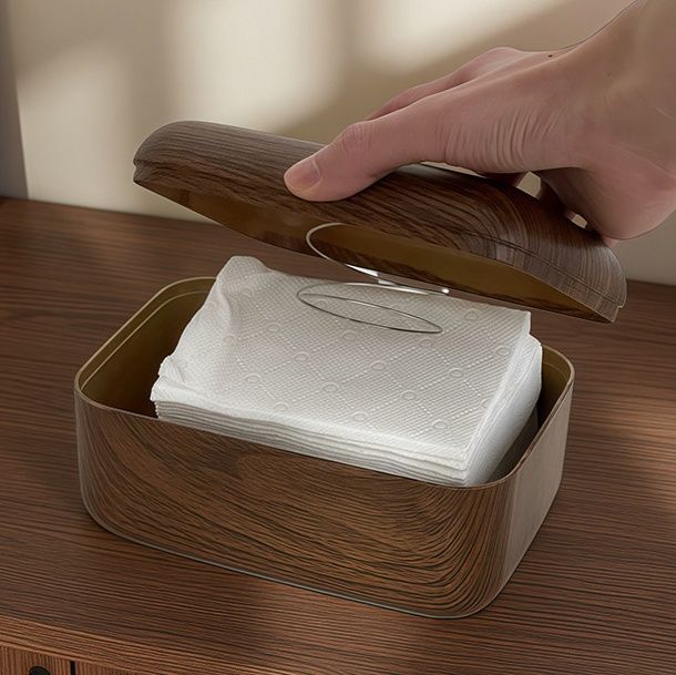 インテリア雑貨 天然木目調曲線デザインティシュケース