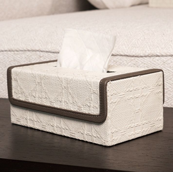インテリア雑貨 高級感漂う合皮レザー縁取りティッシュケース