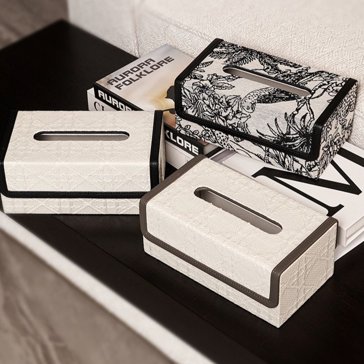 インテリア雑貨 高級感漂う合皮レザー縁取りティッシュケース