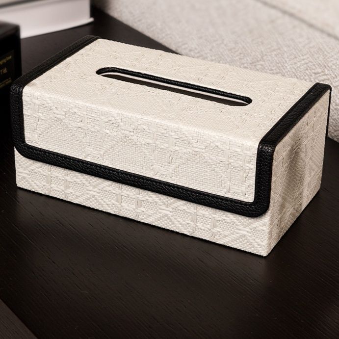 インテリア雑貨 高級感漂う合皮レザー縁取りティッシュケース
